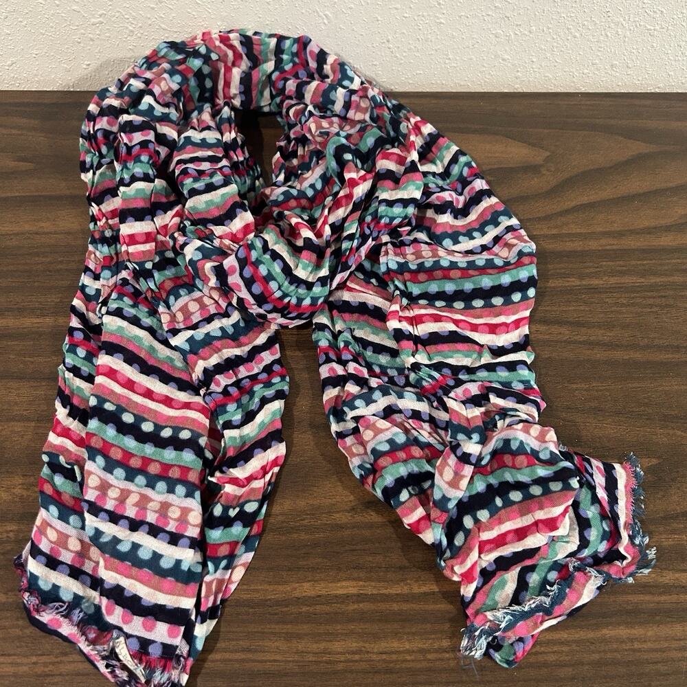 Talbots Multicolor Print Lightweight Scarf Oblong 20”x75” Pink Blue Purple Dots‎